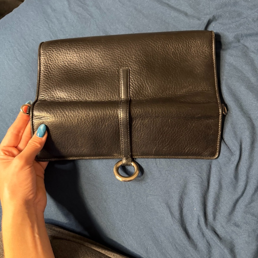 Ann Taylor Black Leather Clutch with Ring Accent - Picture 10 of 11